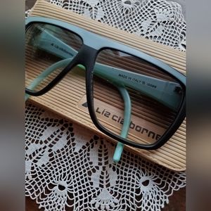 Vintage Liz Clairborne Sunglasses Italy 1980s Aqua/Black Oversized Shield